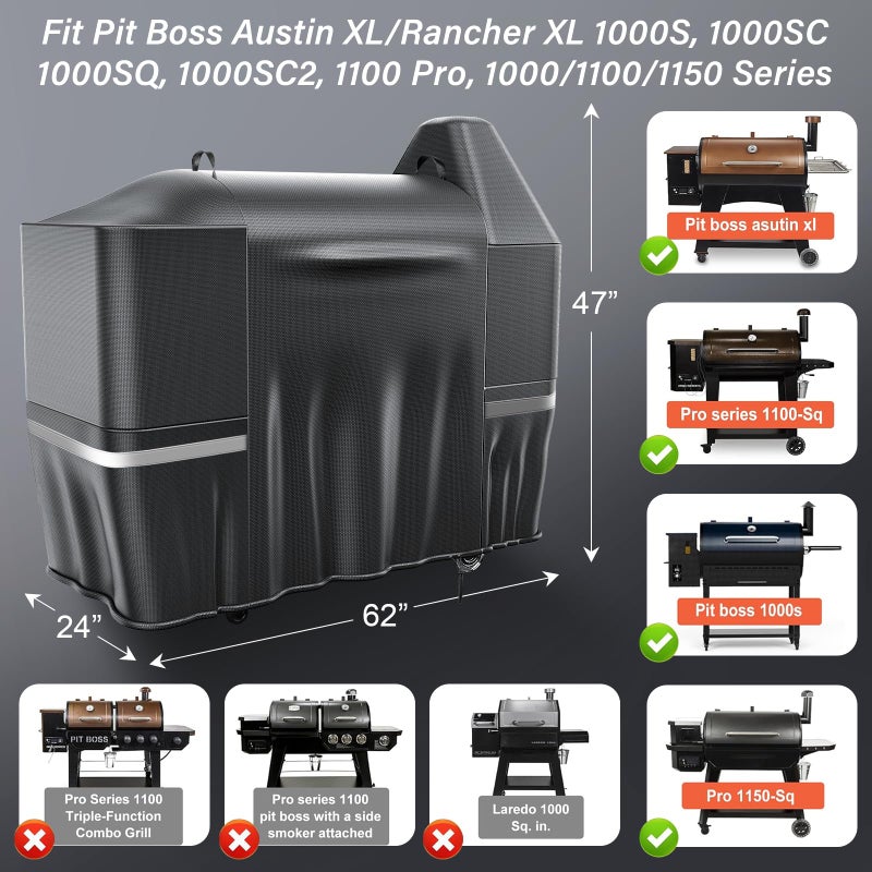 Utheer Grill Cover for Pit Boss Austin XL/Rancher XL, Z Grill 1000, 1100, 1100 Pro, 1000S, 1000SC, 1000Sq, 1000SC2, 1150 1500 Series Wood Pellet Grill, 600D Heavy Duty Waterproof, UV Protection Cover - Image 2
